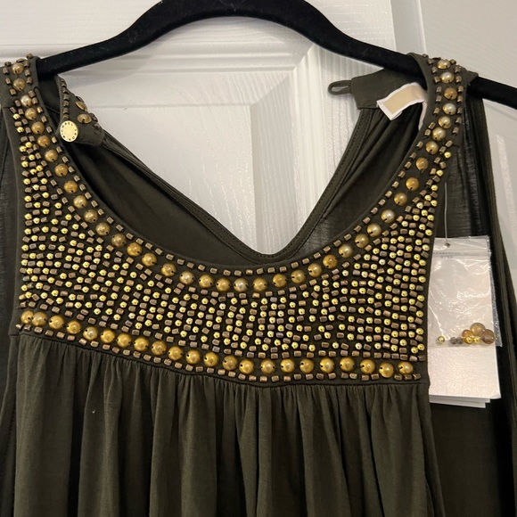 Michael Kors NWT - beaded gold top; size large; rich olive color; racerback - Picture 10 of 10